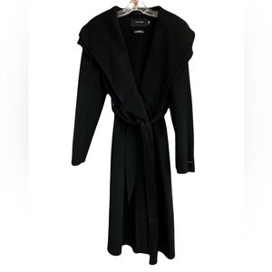 Tahari Elliot Black Wool Blend Wrap Coat Size L NWT